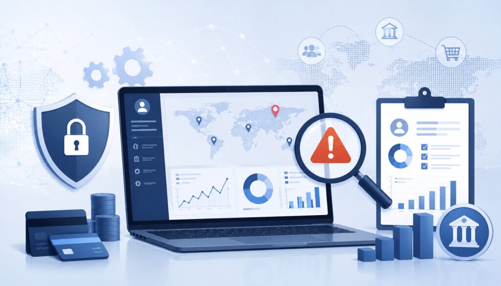 Illustration of SNAP transaction monitoring and reporting dashboard with fraud detection alerts, financial analytics, compliance tracking, and secure payment monitoring icons